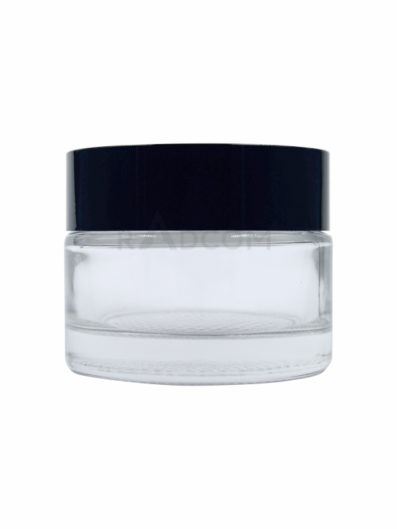 50Gm Plum Jar - Clear-With Plastic Black Cap With Inner Lid